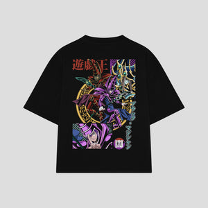 Playera streetwear premium de anime y gaming ExtraLife MX, corte boxy oversized drop shoulder heavyweight en color Deep Black y Off-White, moda urbana mexicana de culto.