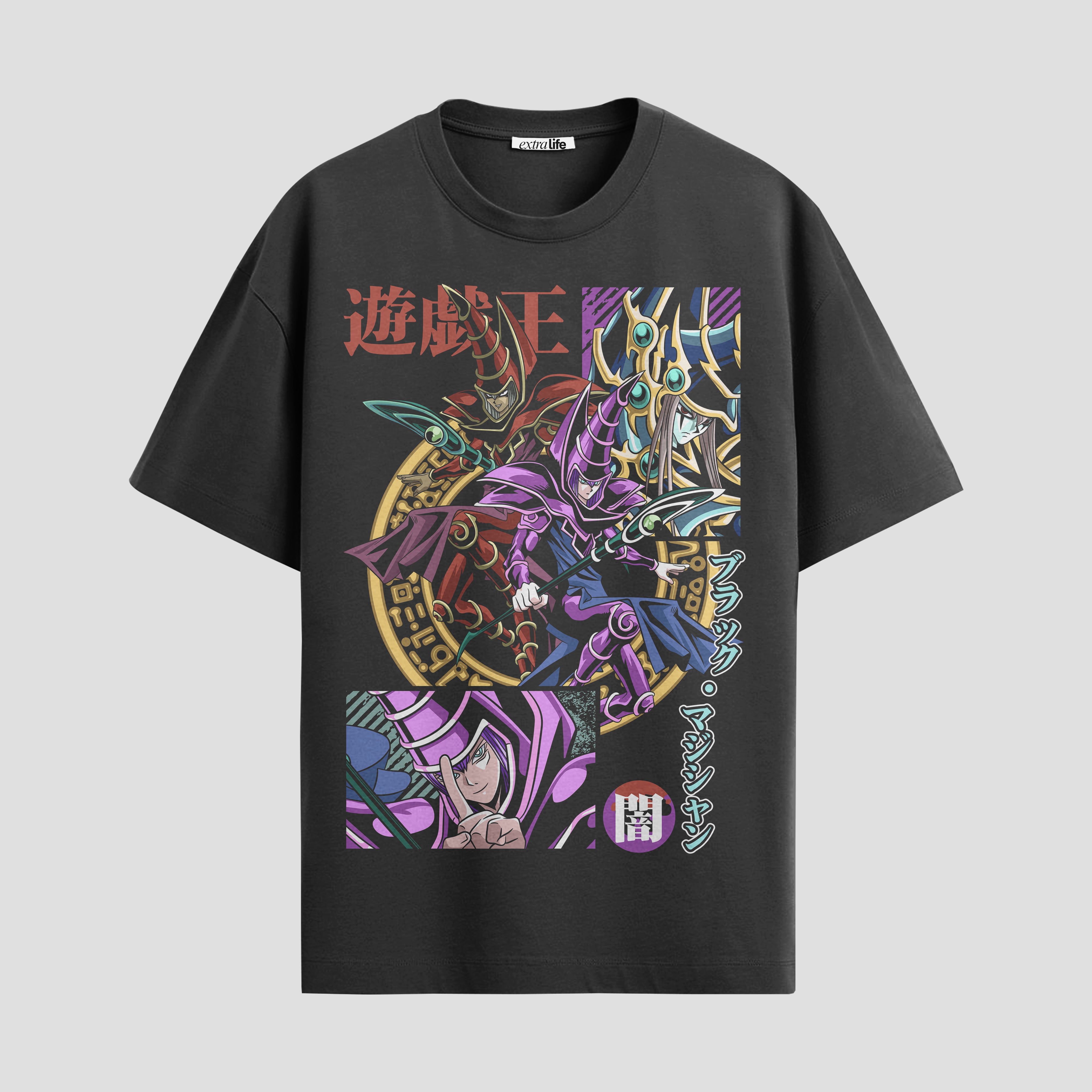 Playera urbana de anime y gaming ExtraLife MX, corte Standard Fit unisex ligero y transpirable en color Deep Black y Pure White, ropa de uso diario para gym y casual.
