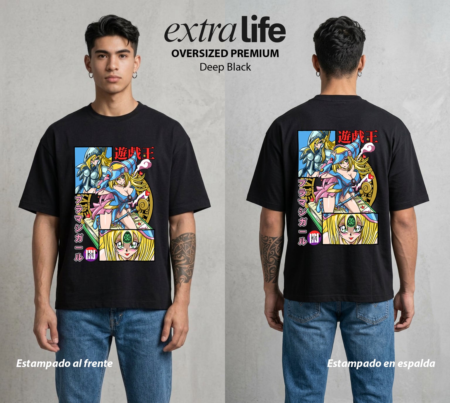 El Duelo del Destino | El Duelo del Faraon #04488 - Playera Oversized Premium | Deep Black - Foto en modelo