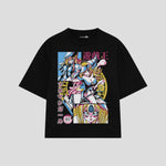 Playera streetwear premium de anime y gaming ExtraLife MX, corte boxy oversized drop shoulder heavyweight en color Deep Black y Off-White, moda urbana mexicana de culto.
