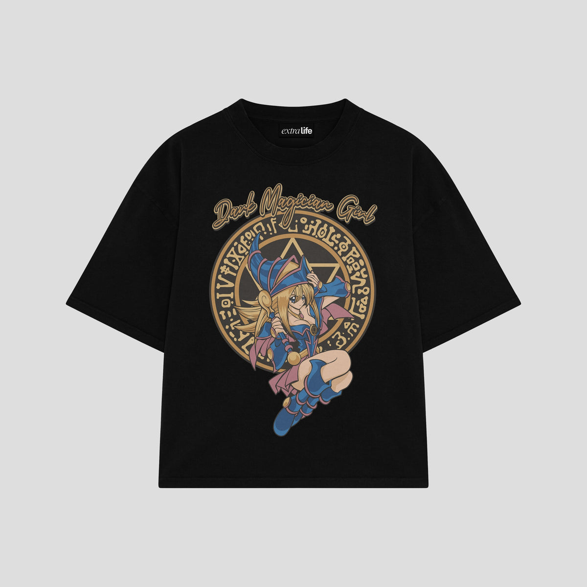 Playera streetwear premium de anime y gaming ExtraLife MX, corte oversized drop shoulder ligero y fresco en color Deep Black y Off-White, moda urbana mexicana de culto.
