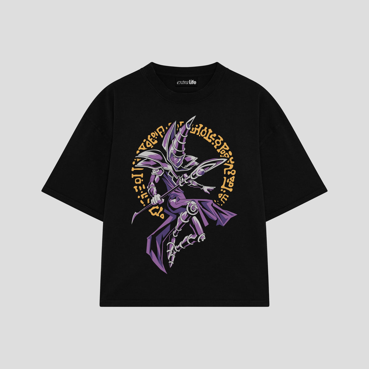 Playera streetwear premium de anime y gaming ExtraLife MX, corte oversized drop shoulder ligero y fresco en color Deep Black y Off-White, moda urbana mexicana de culto.