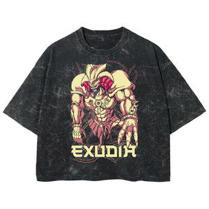 Playera streetwear premium de anime y gaming ExtraLife MX, corte boxy deluxe mineral wash heavyweight en color Acid Wash, moda urbana mexicana de culto.