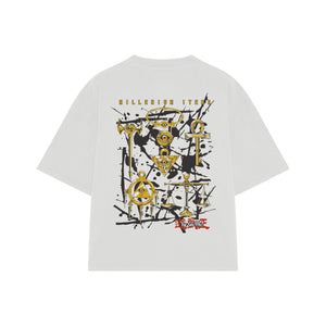 Playera streetwear premium de anime y gaming ExtraLife MX, corte boxy oversized drop shoulder heavyweight en color Deep Black y Off-White, moda urbana mexicana de culto.