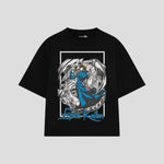 Playera streetwear premium de anime y gaming ExtraLife MX, corte boxy oversized drop shoulder heavyweight en color Deep Black y Off-White, moda urbana mexicana de culto.