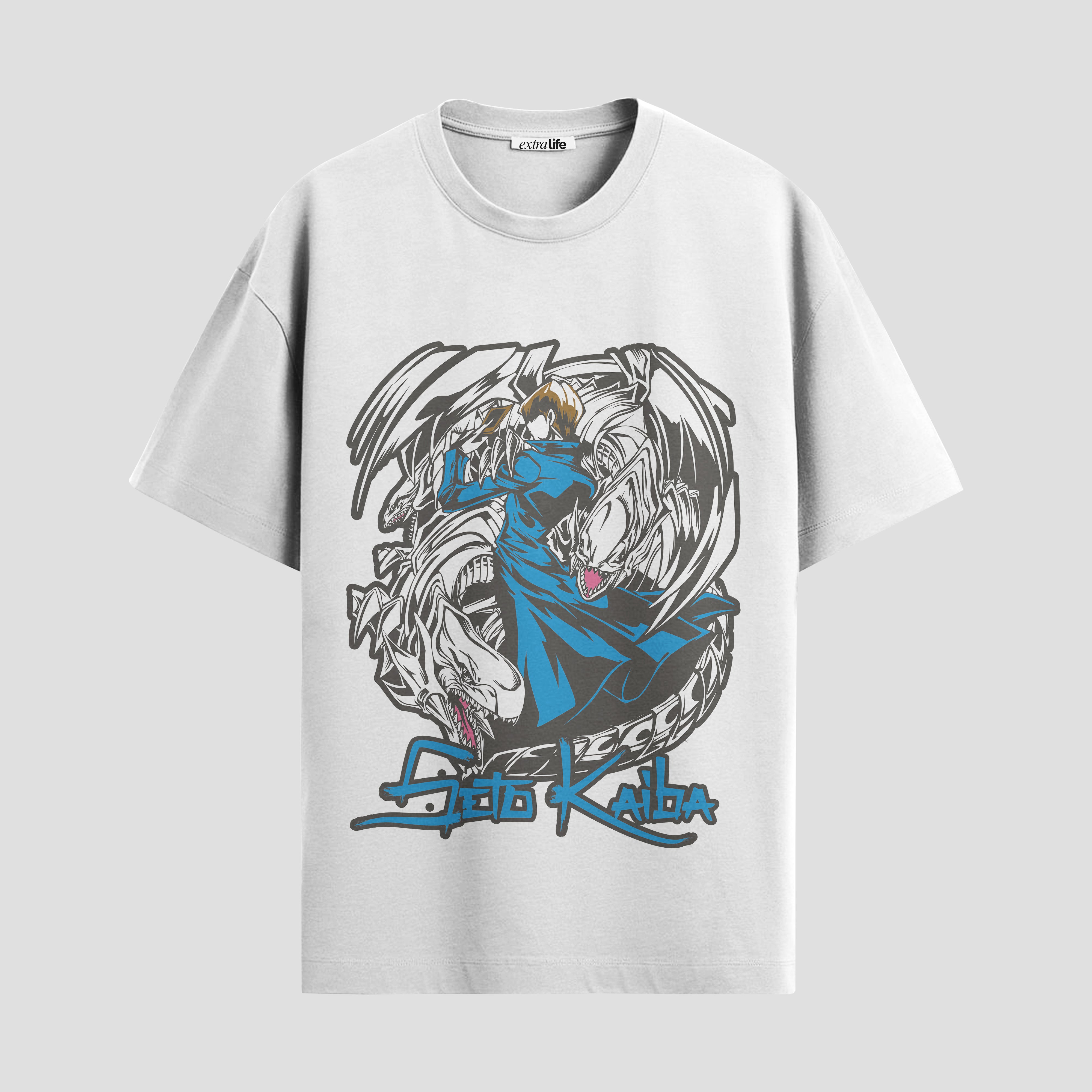 Playera urbana de anime y gaming ExtraLife MX, corte Standard Fit unisex ligero y transpirable en color Deep Black y Pure White, ropa de uso diario para gym y casual.