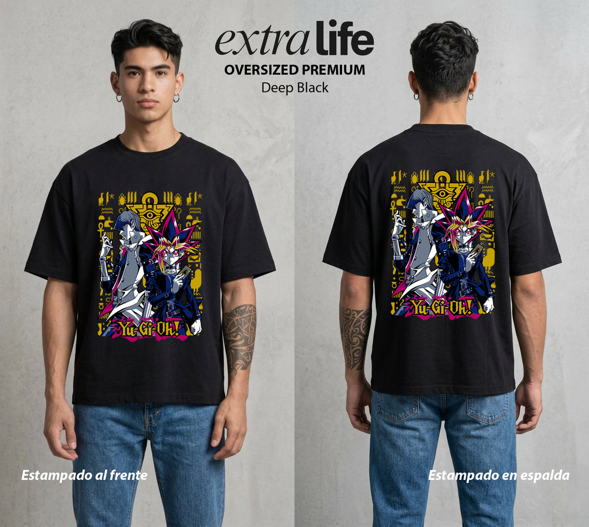 El Duelo del Destino | El Duelo del Faraon #04498 - Playera Oversized Premium | Deep Black - Foto en modelo