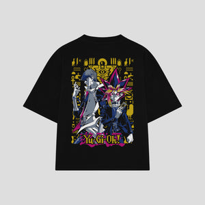 Playera streetwear premium de anime y gaming ExtraLife MX, corte boxy oversized drop shoulder heavyweight en color Deep Black y Off-White, moda urbana mexicana de culto.