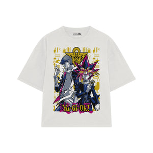 Playera streetwear premium de anime y gaming ExtraLife MX, corte boxy oversized drop shoulder heavyweight en color Deep Black y Off-White, moda urbana mexicana de culto.