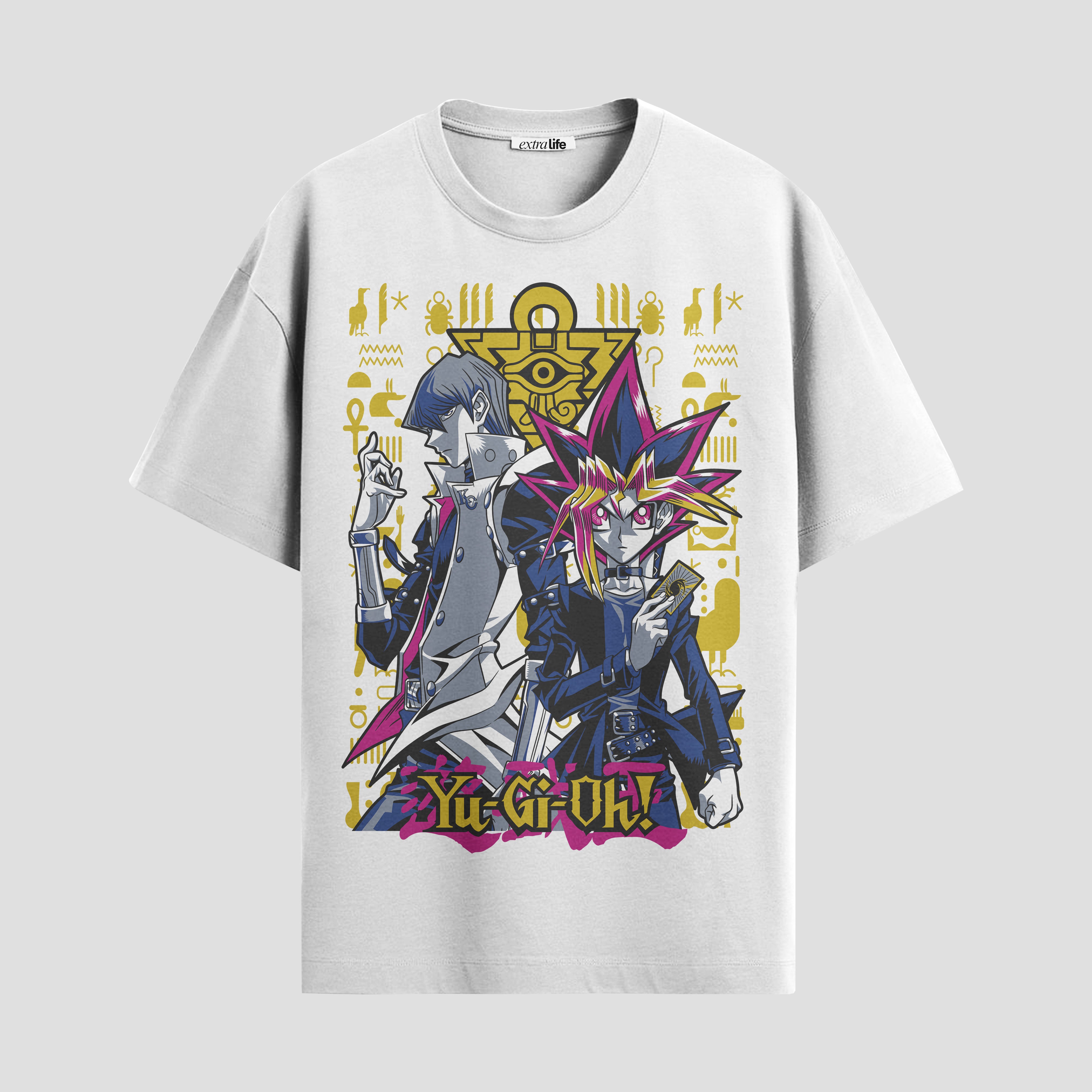 Playera urbana de anime y gaming ExtraLife MX, corte Standard Fit unisex ligero y transpirable en color Deep Black y Pure White, ropa de uso diario para gym y casual.