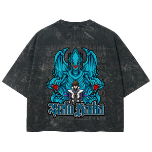 Playera streetwear premium de anime y gaming ExtraLife MX, corte boxy deluxe mineral wash heavyweight en color Acid Wash, moda urbana mexicana de culto.