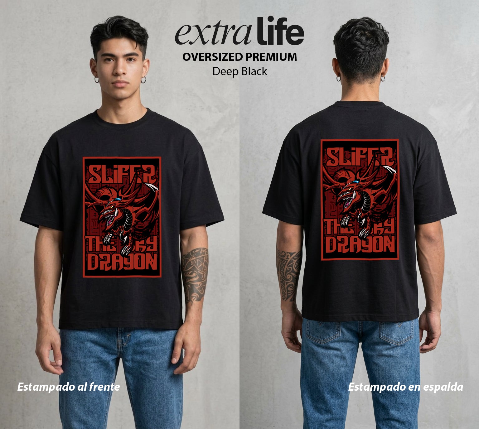 El Duelo del Destino | El Duelo del Faraon #04501 - Playera Oversized Premium | Deep Black - Foto en modelo