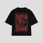 Playera streetwear premium de anime y gaming ExtraLife MX, corte boxy oversized drop shoulder heavyweight en color Deep Black y Off-White, moda urbana mexicana de culto.