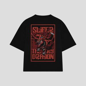 Playera streetwear premium de anime y gaming ExtraLife MX, corte boxy oversized drop shoulder heavyweight en color Deep Black y Off-White, moda urbana mexicana de culto.