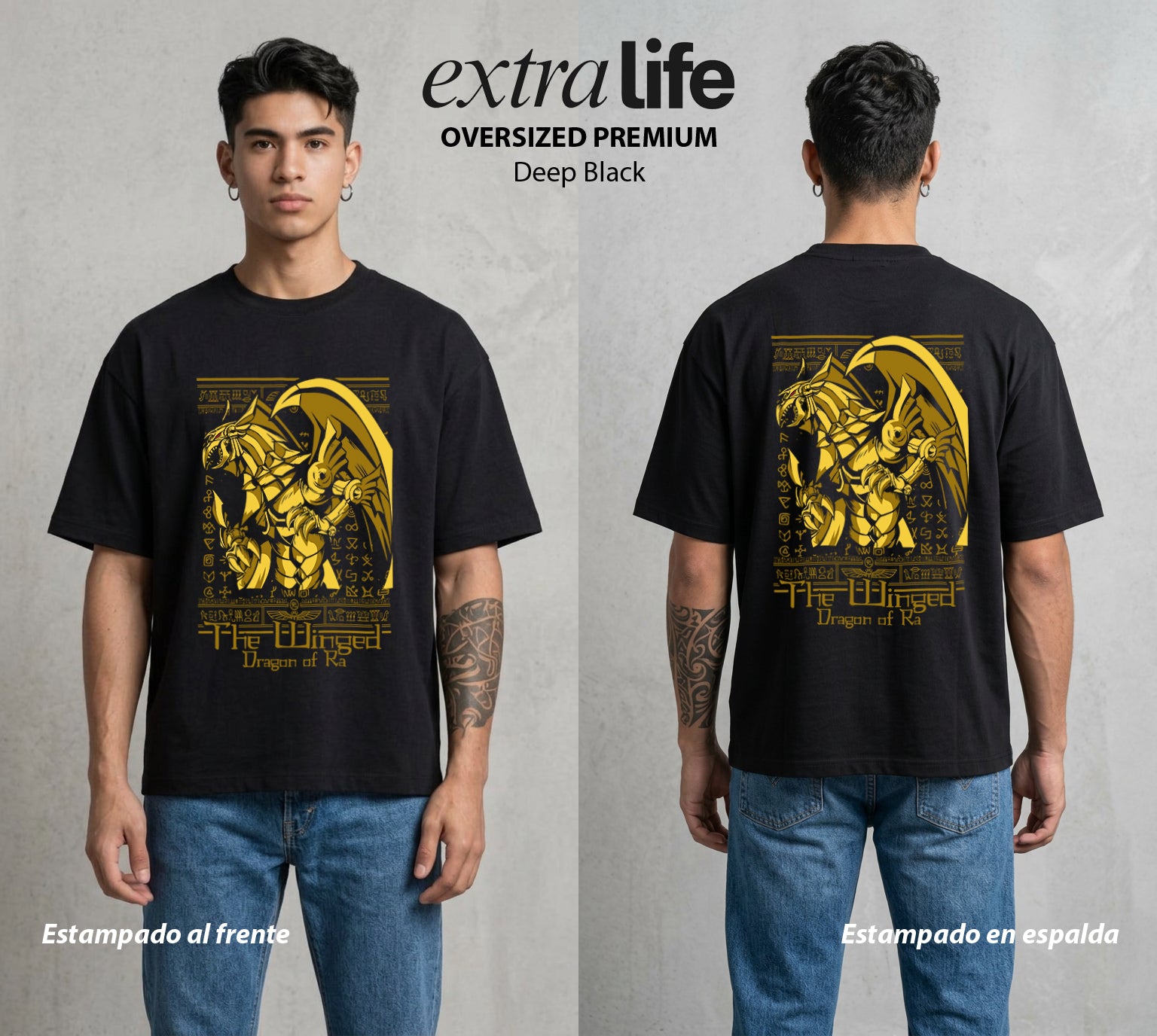 El Duelo del Destino | El Duelo del Faraon #04502 - Playera Oversized Premium | Deep Black - Foto en modelo