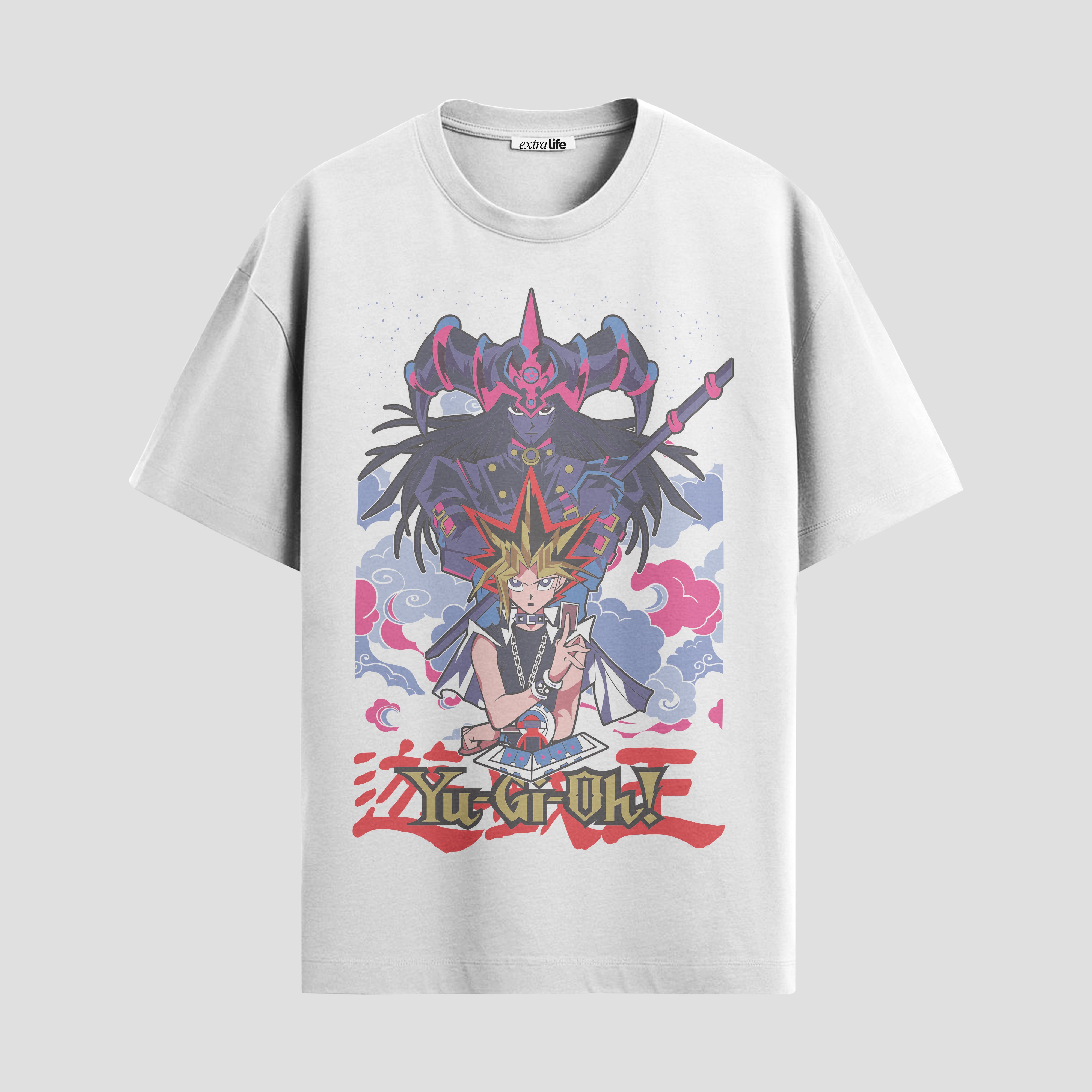 Playera urbana de anime y gaming ExtraLife MX, corte Standard Fit unisex ligero y transpirable en color Deep Black y Pure White, ropa de uso diario para gym y casual.