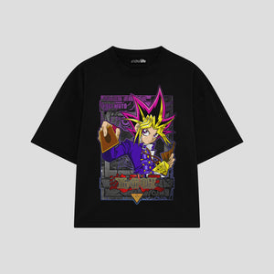 Playera streetwear premium de anime y gaming ExtraLife MX, corte boxy oversized drop shoulder heavyweight en color Deep Black y Off-White, moda urbana mexicana de culto.