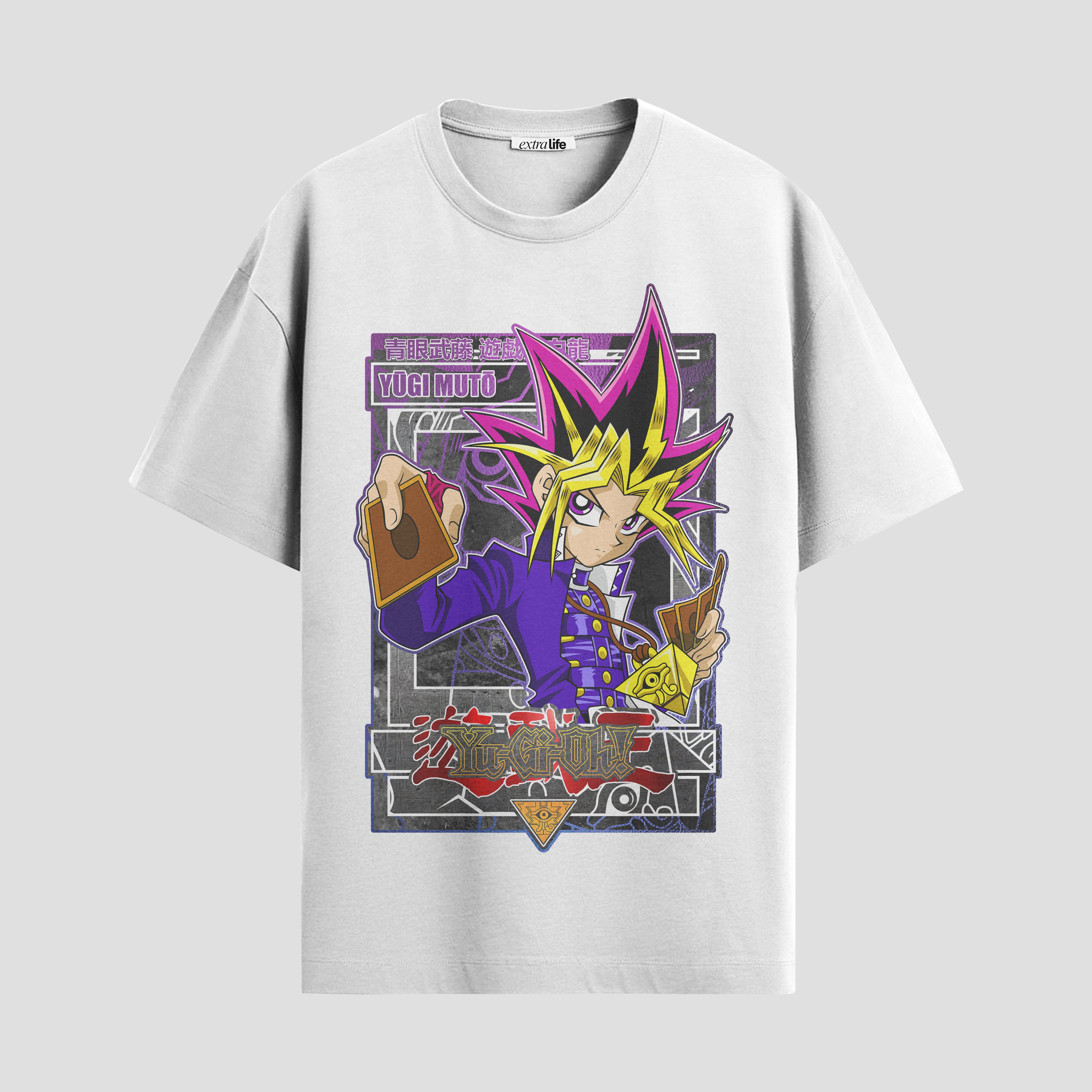 Playera urbana de anime y gaming ExtraLife MX, corte Standard Fit unisex ligero y transpirable en color Deep Black y Pure White, ropa de uso diario para gym y casual.