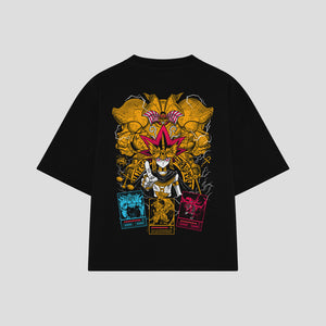 Playera streetwear premium de anime y gaming ExtraLife MX, corte boxy oversized drop shoulder heavyweight en color Deep Black y Off-White, moda urbana mexicana de culto.
