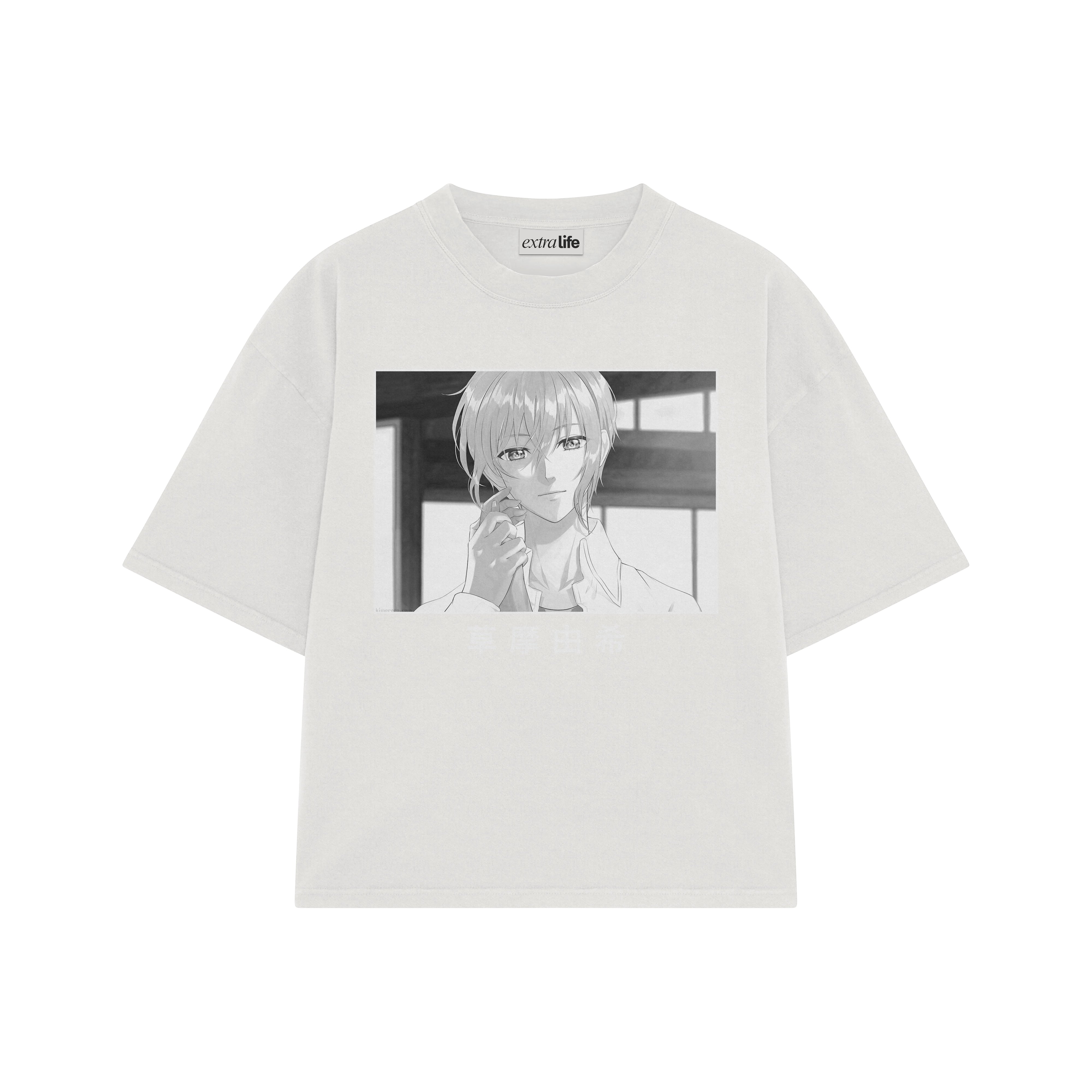Playera streetwear premium de anime y gaming ExtraLife MX, corte boxy oversized drop shoulder heavyweight en color Deep Black y Off-White, moda urbana mexicana de culto.