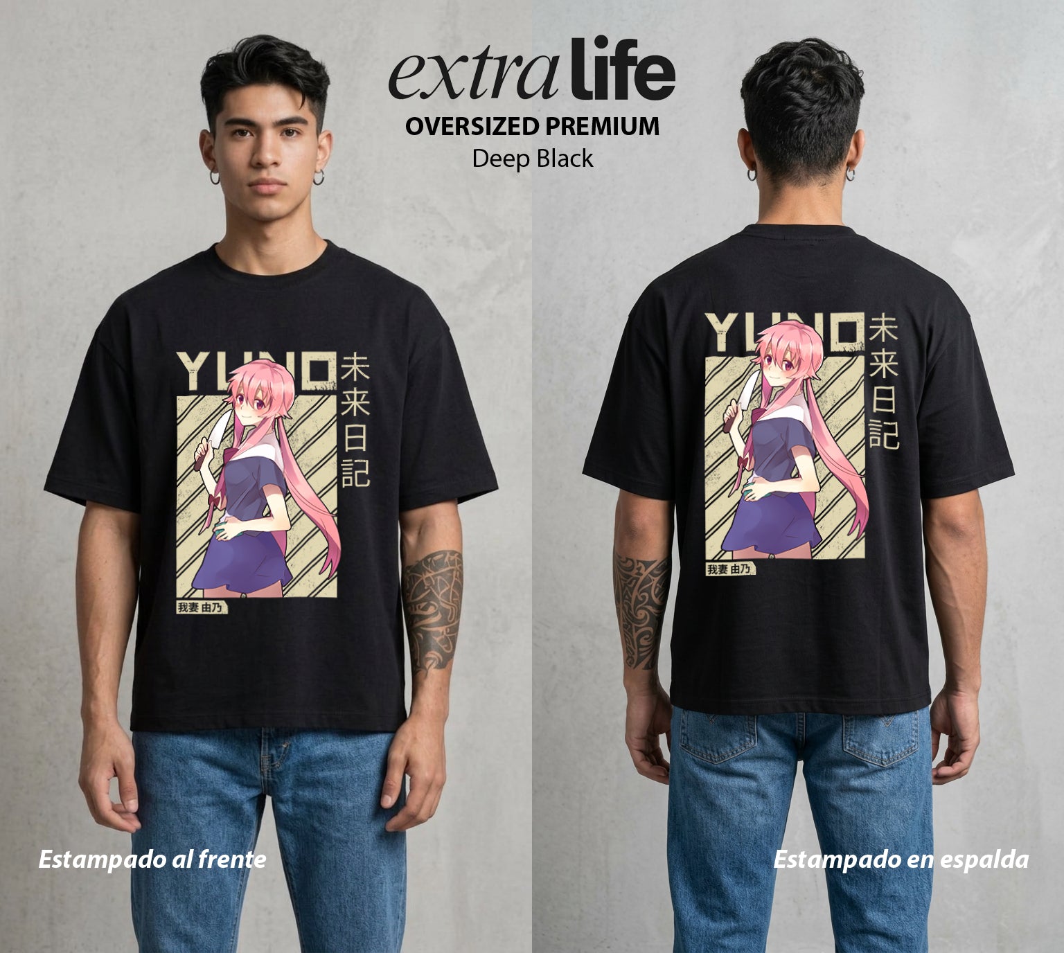 El Diario del Futuro | La Yandere del Destino #04511 - Playera Oversized Premium | Deep Black - Foto en modelo