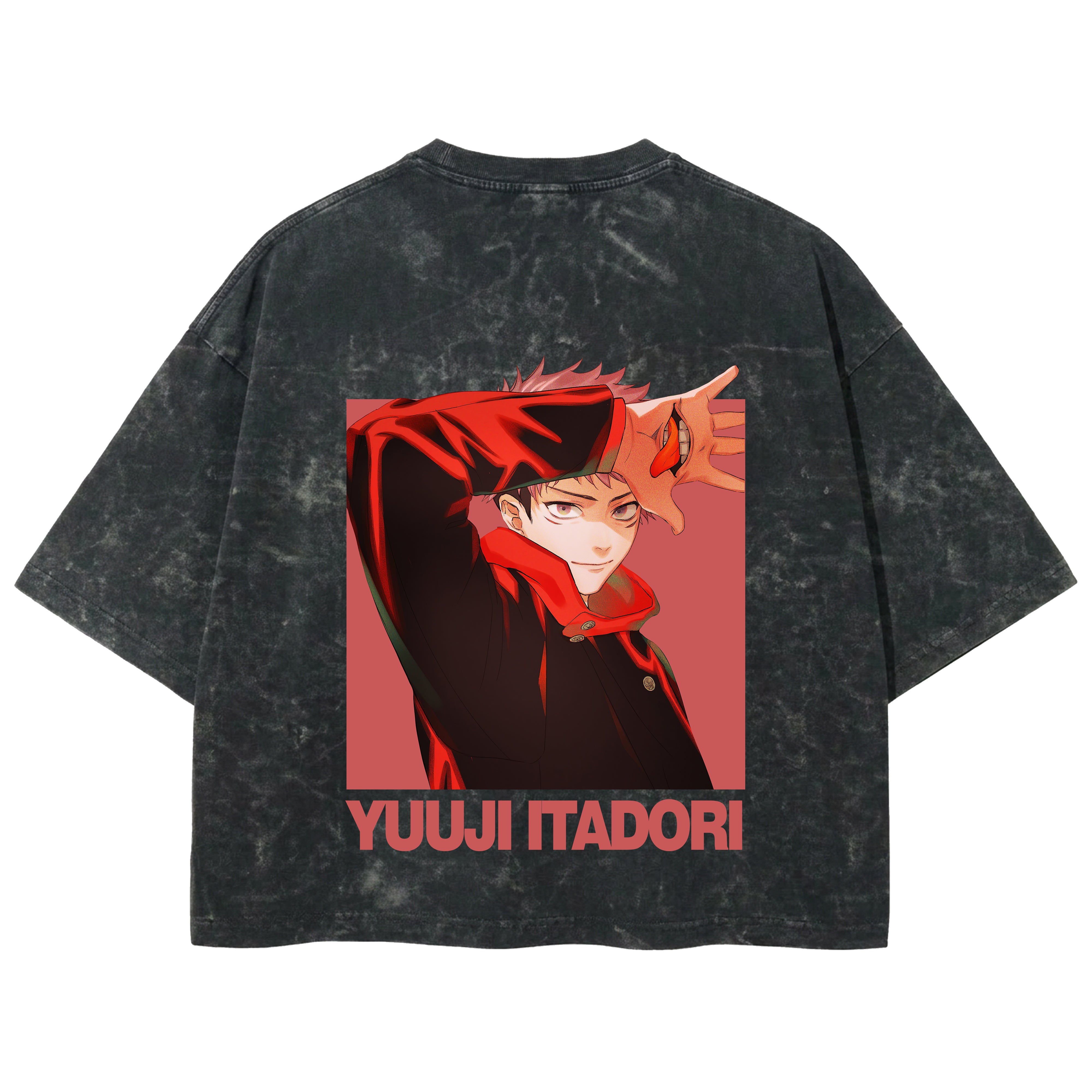 Playera streetwear premium de anime y gaming ExtraLife MX, corte boxy deluxe mineral wash heavyweight en color Acid Wash, moda urbana mexicana de culto.