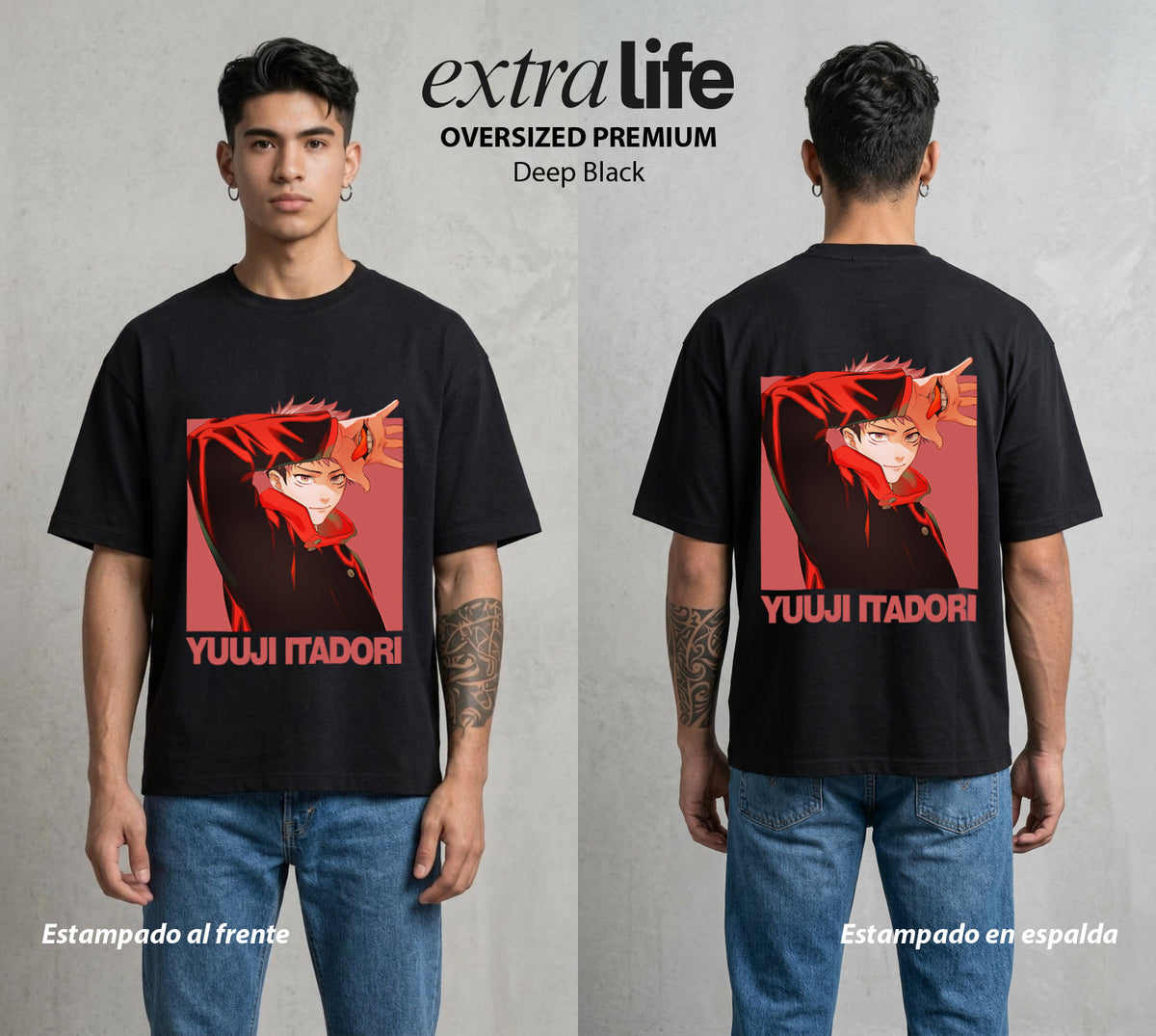 El Arte de las Maldiciones | El Corazon del Poder #04520 - Playera Oversized Premium | Deep Black - Foto en modelo