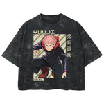 Playera streetwear premium de anime y gaming ExtraLife MX, corte boxy deluxe mineral wash heavyweight en color Acid Wash, moda urbana mexicana de culto.