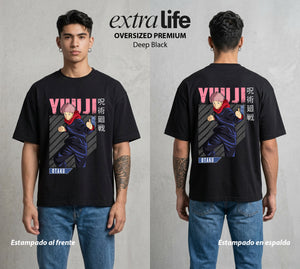 El Arte de las Maldiciones | Fuerza de Voluntad #04522 - Playera Oversized Premium | Deep Black - Foto en modelo