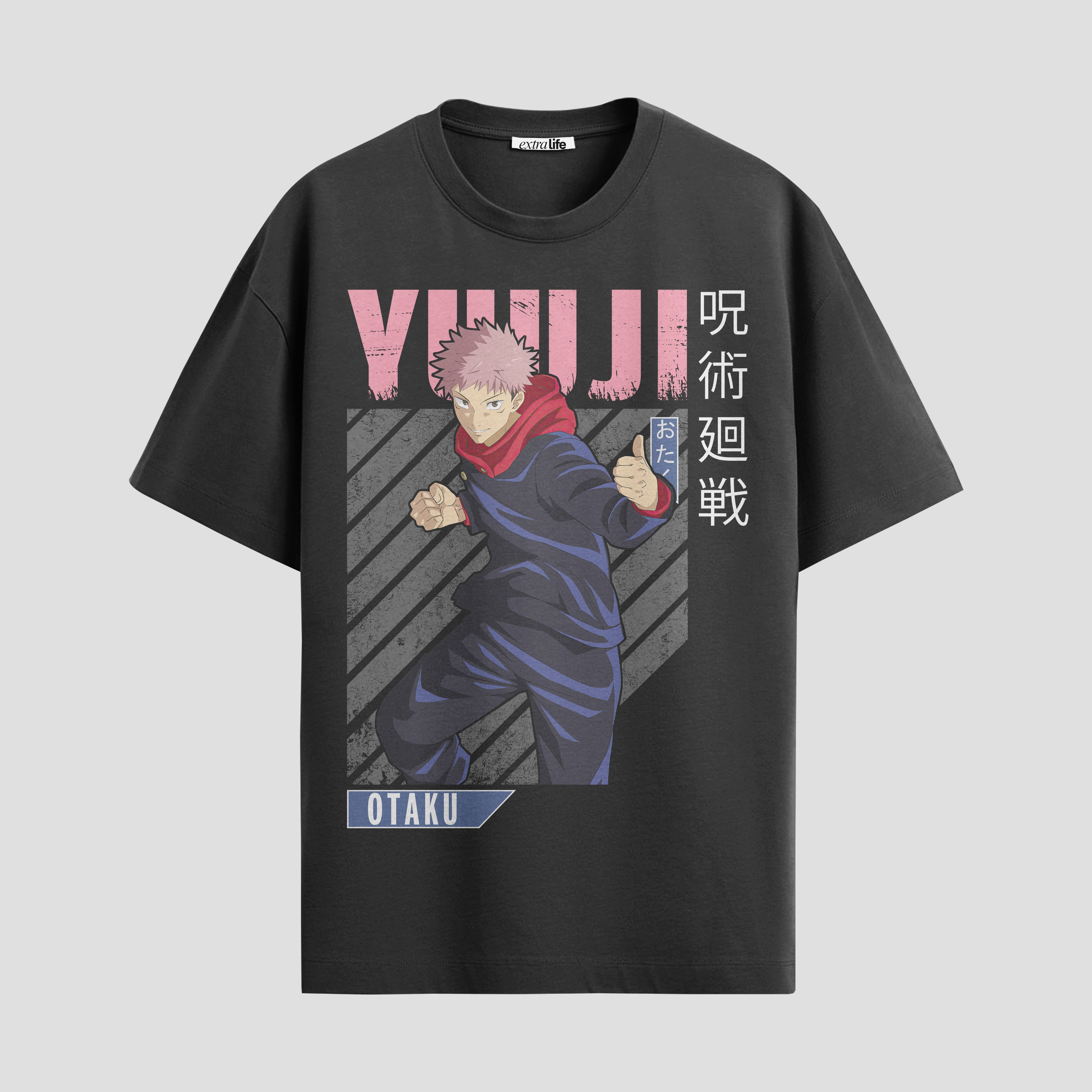Playera urbana de anime y gaming ExtraLife MX, corte Standard Fit unisex ligero y transpirable en color Deep Black y Pure White, ropa de uso diario para gym y casual.