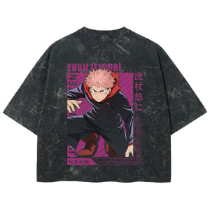 Playera streetwear premium de anime y gaming ExtraLife MX, corte boxy deluxe mineral wash heavyweight en color Acid Wash, moda urbana mexicana de culto.