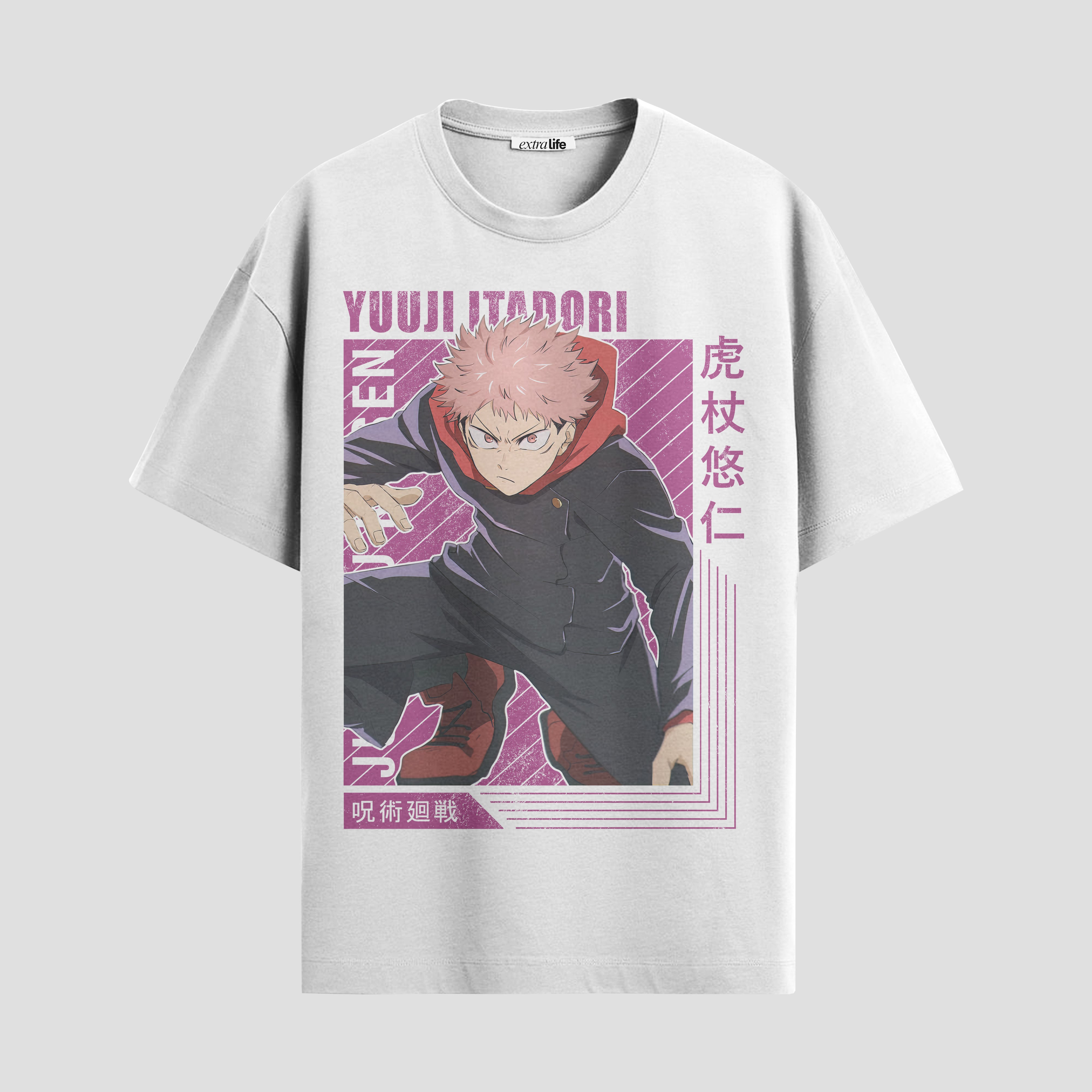 Playera urbana de anime y gaming ExtraLife MX, corte Standard Fit unisex ligero y transpirable en color Deep Black y Pure White, ropa de uso diario para gym y casual.