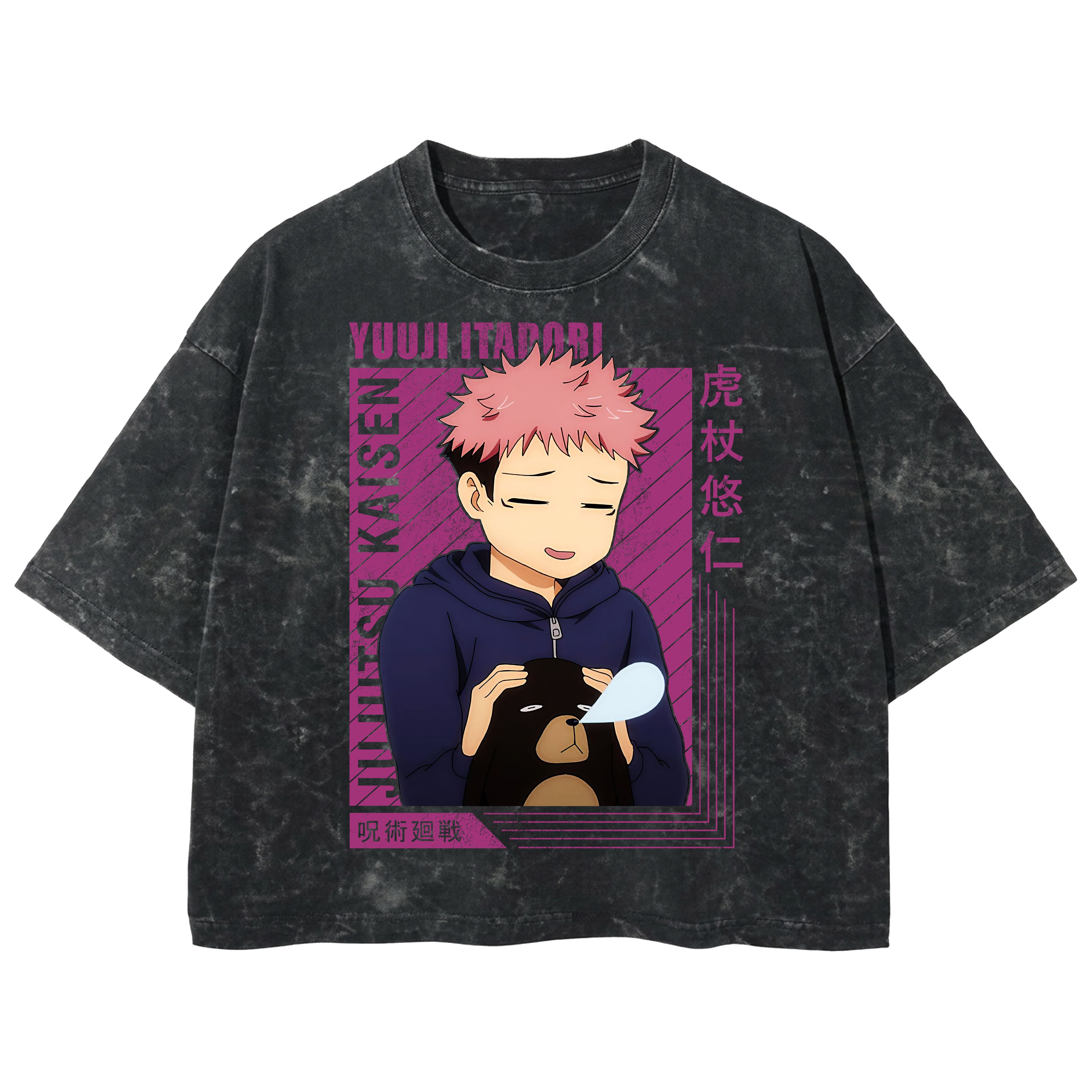 Playera streetwear premium de anime y gaming ExtraLife MX, corte boxy deluxe mineral wash heavyweight en color Acid Wash, moda urbana mexicana de culto.