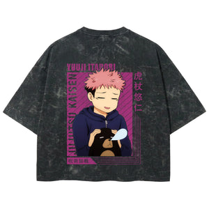 Playera streetwear premium de anime y gaming ExtraLife MX, corte boxy deluxe mineral wash heavyweight en color Acid Wash, moda urbana mexicana de culto.
