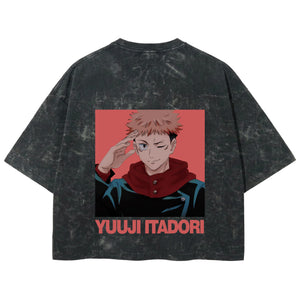 Playera streetwear premium de anime y gaming ExtraLife MX, corte boxy deluxe mineral wash heavyweight en color Acid Wash, moda urbana mexicana de culto.
