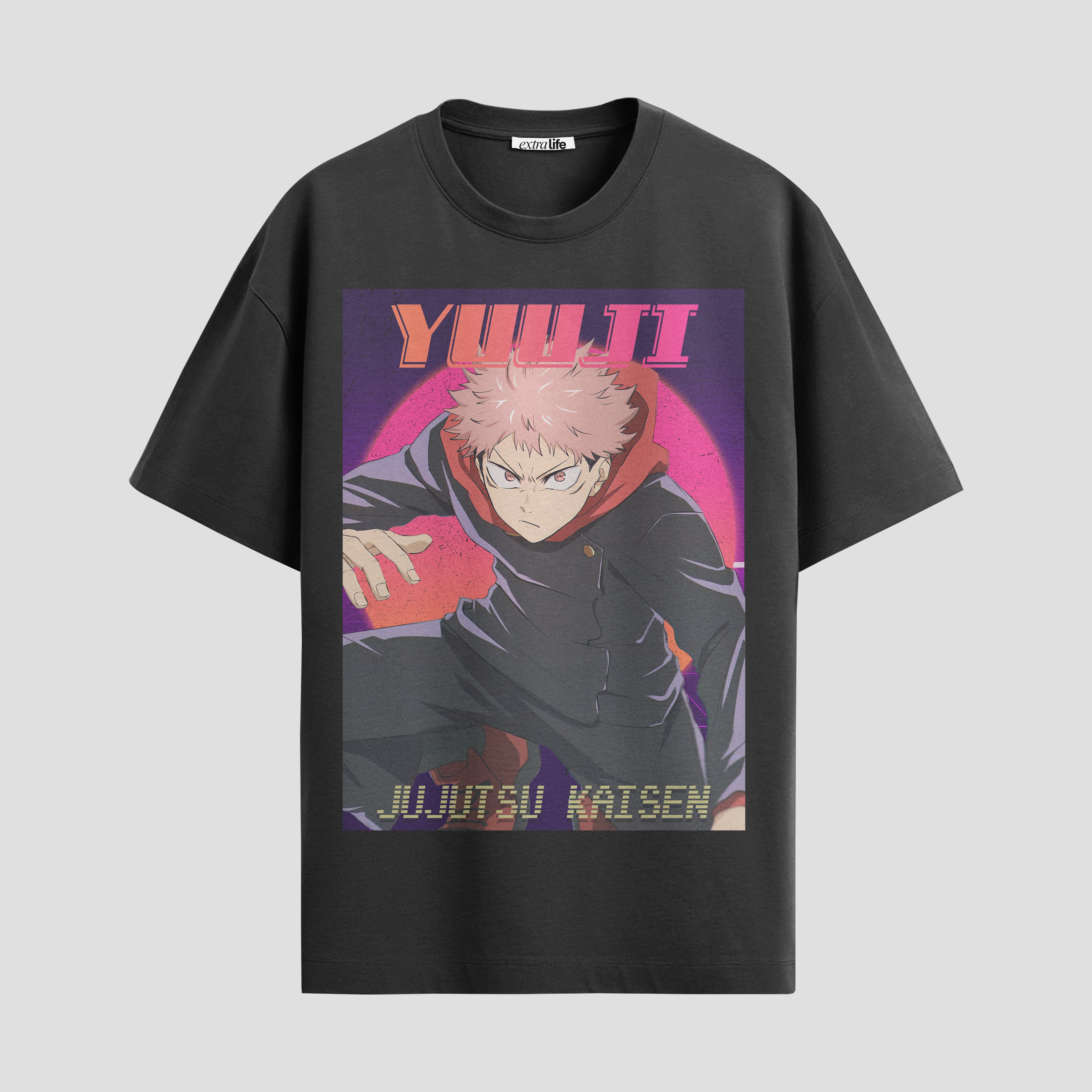 Playera urbana de anime y gaming ExtraLife MX, corte Standard Fit unisex ligero y transpirable en color Deep Black y Pure White, ropa de uso diario para gym y casual.