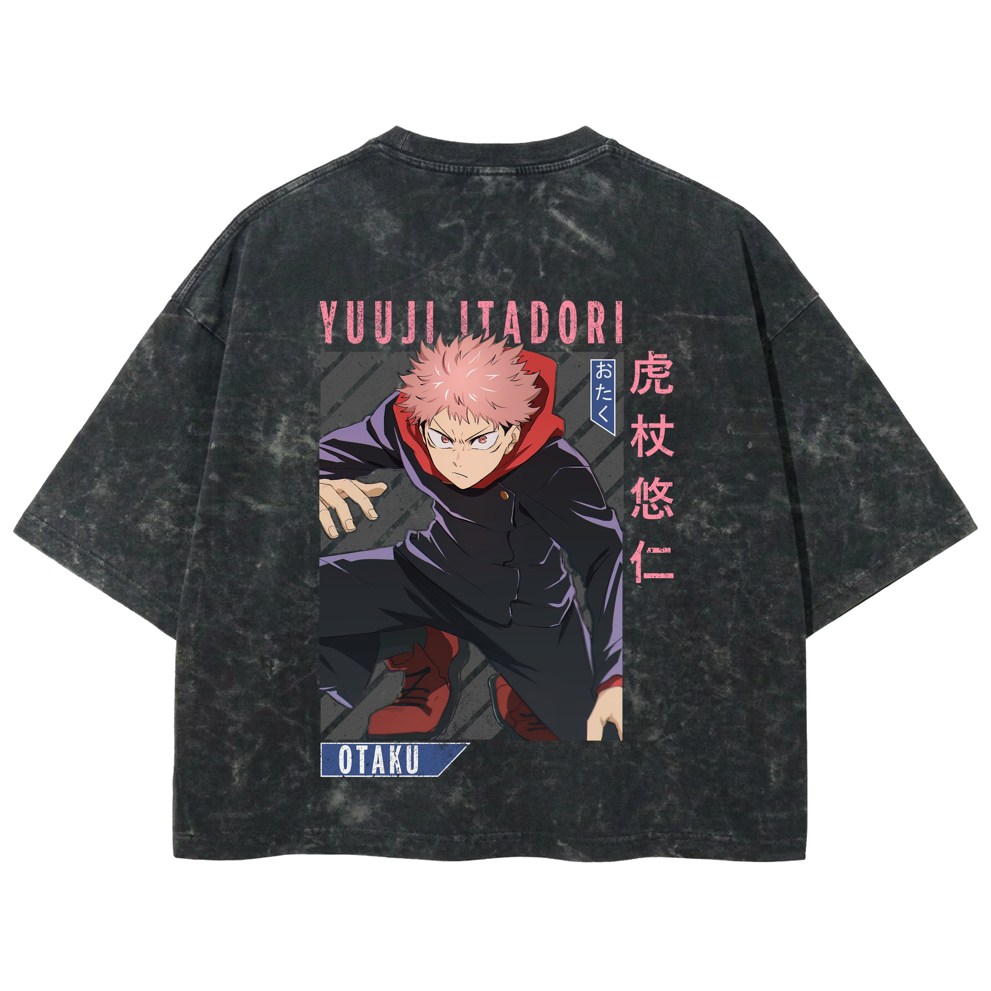 Playera streetwear premium de anime y gaming ExtraLife MX, corte boxy deluxe mineral wash heavyweight en color Acid Wash, moda urbana mexicana de culto.