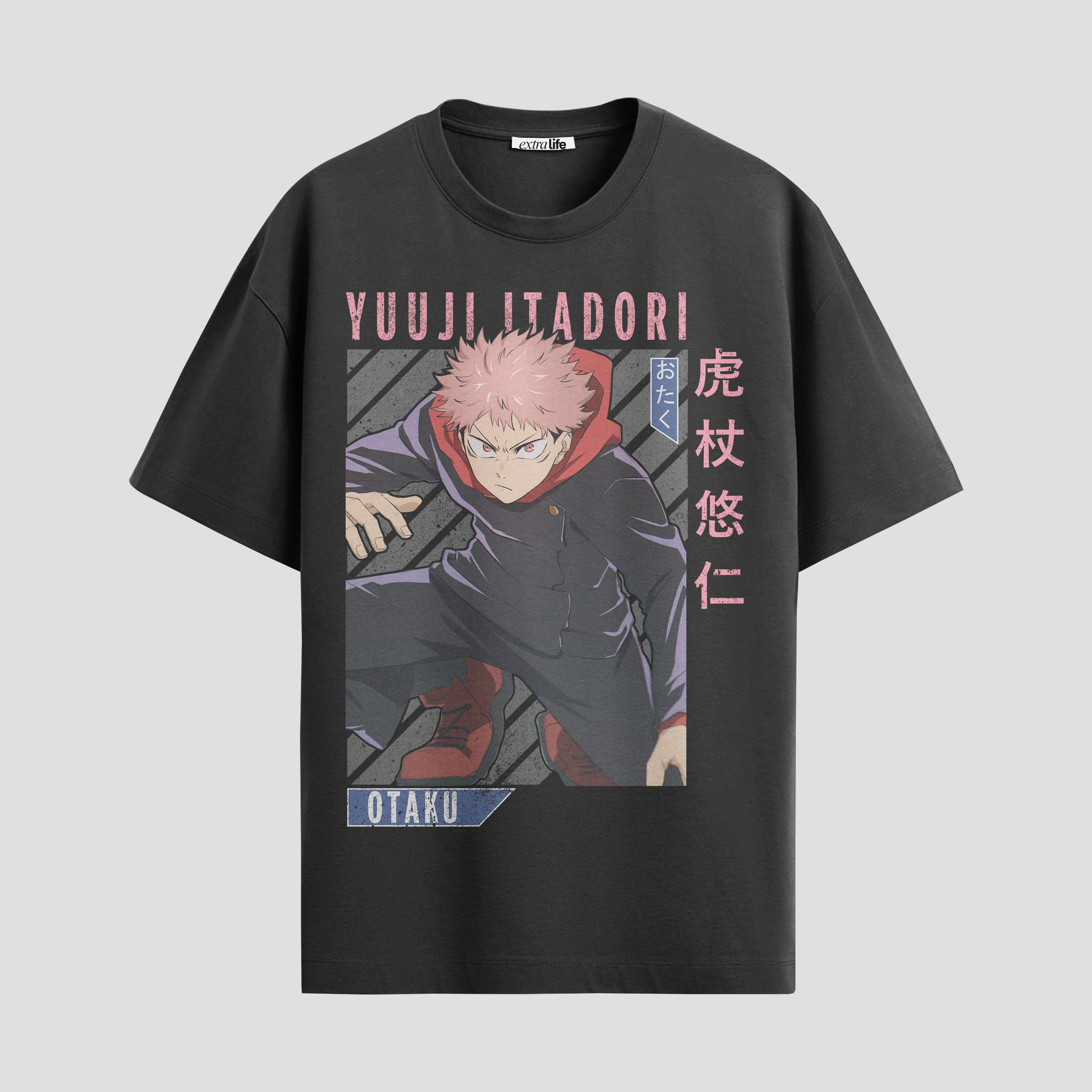 Playera urbana de anime y gaming ExtraLife MX, corte Standard Fit unisex ligero y transpirable en color Deep Black y Pure White, ropa de uso diario para gym y casual.