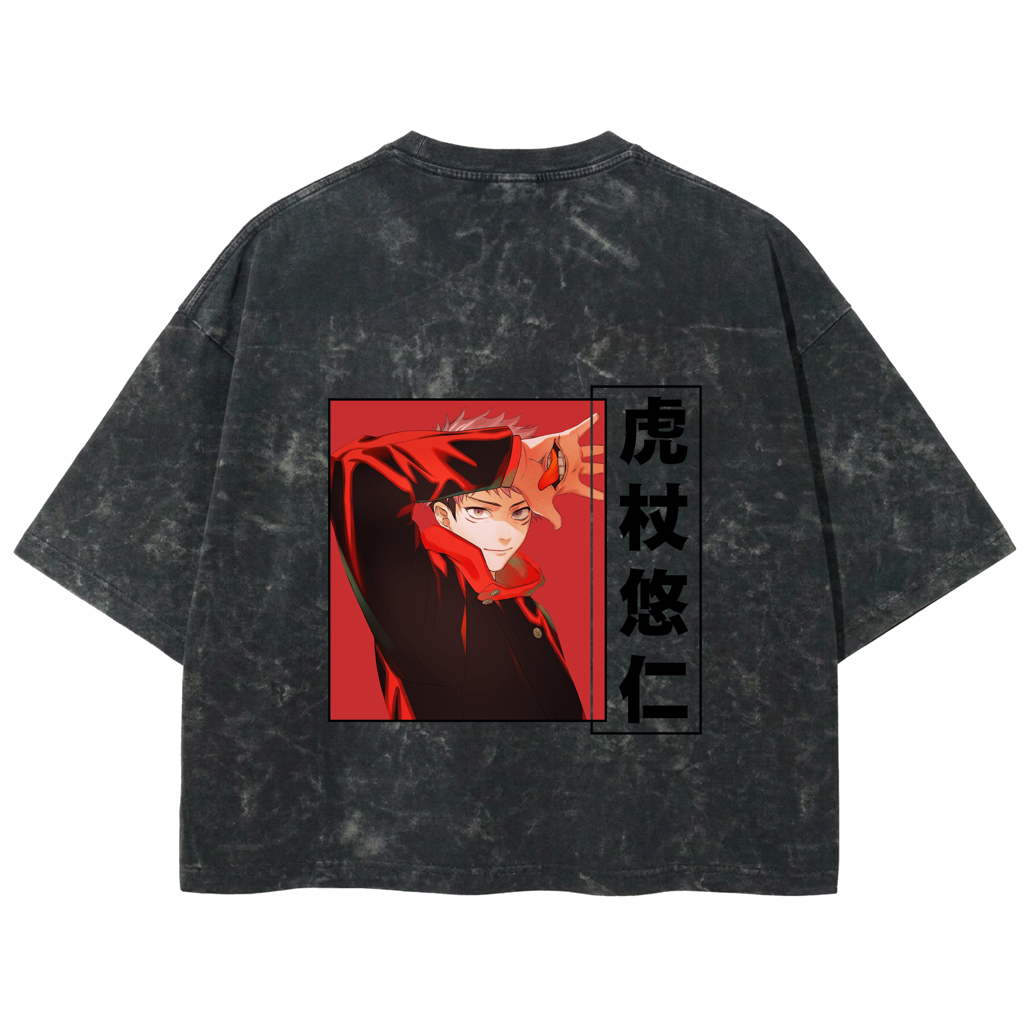 Playera streetwear premium de anime y gaming ExtraLife MX, corte boxy deluxe mineral wash heavyweight en color Acid Wash, moda urbana mexicana de culto.