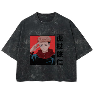 Playera streetwear premium de anime y gaming ExtraLife MX, corte boxy deluxe mineral wash heavyweight en color Acid Wash, moda urbana mexicana de culto.