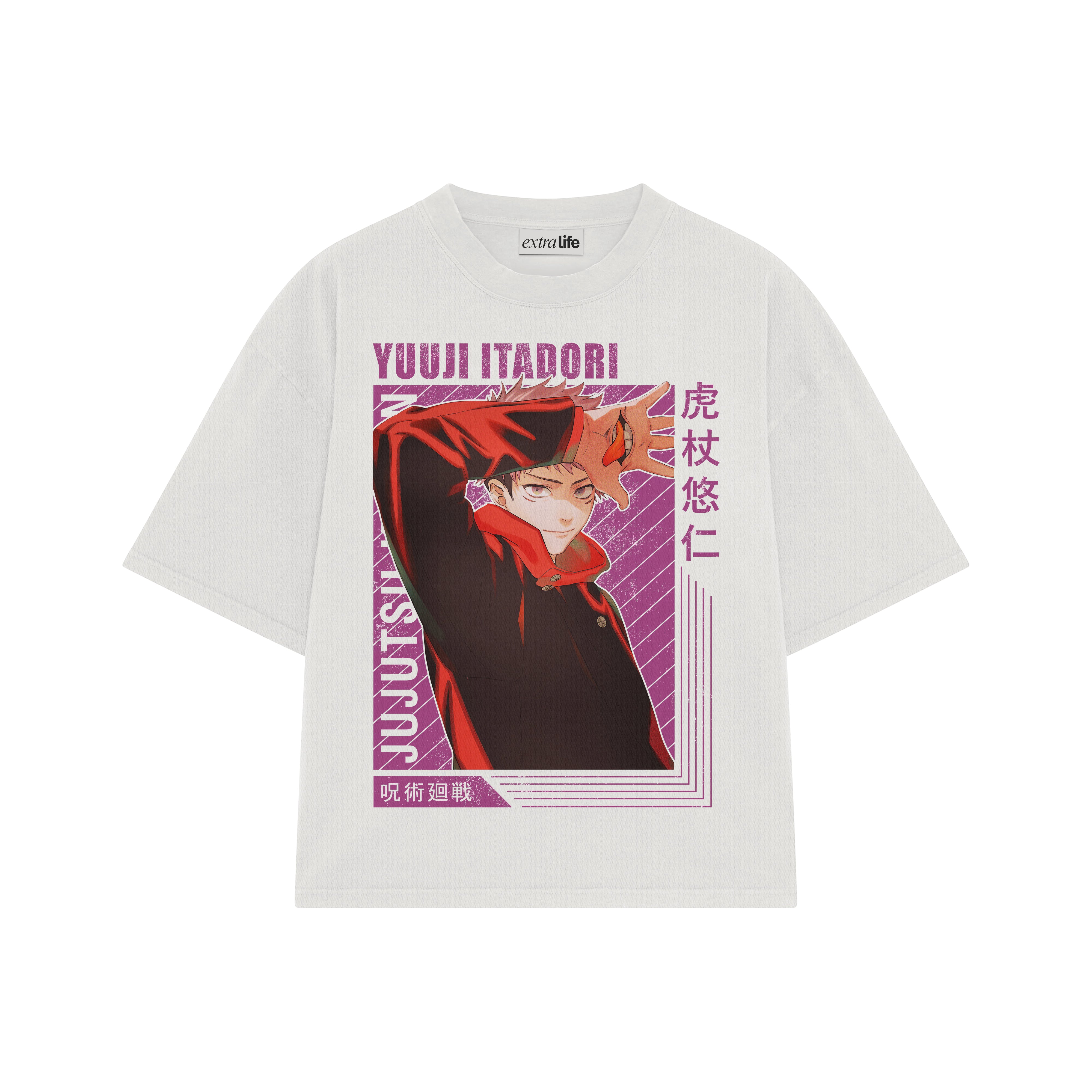 Playera streetwear premium de anime y gaming ExtraLife MX, corte boxy oversized drop shoulder heavyweight en color Deep Black y Off-White, moda urbana mexicana de culto.