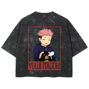 Playera streetwear premium de anime y gaming ExtraLife MX, corte boxy deluxe mineral wash heavyweight en color Acid Wash, moda urbana mexicana de culto.