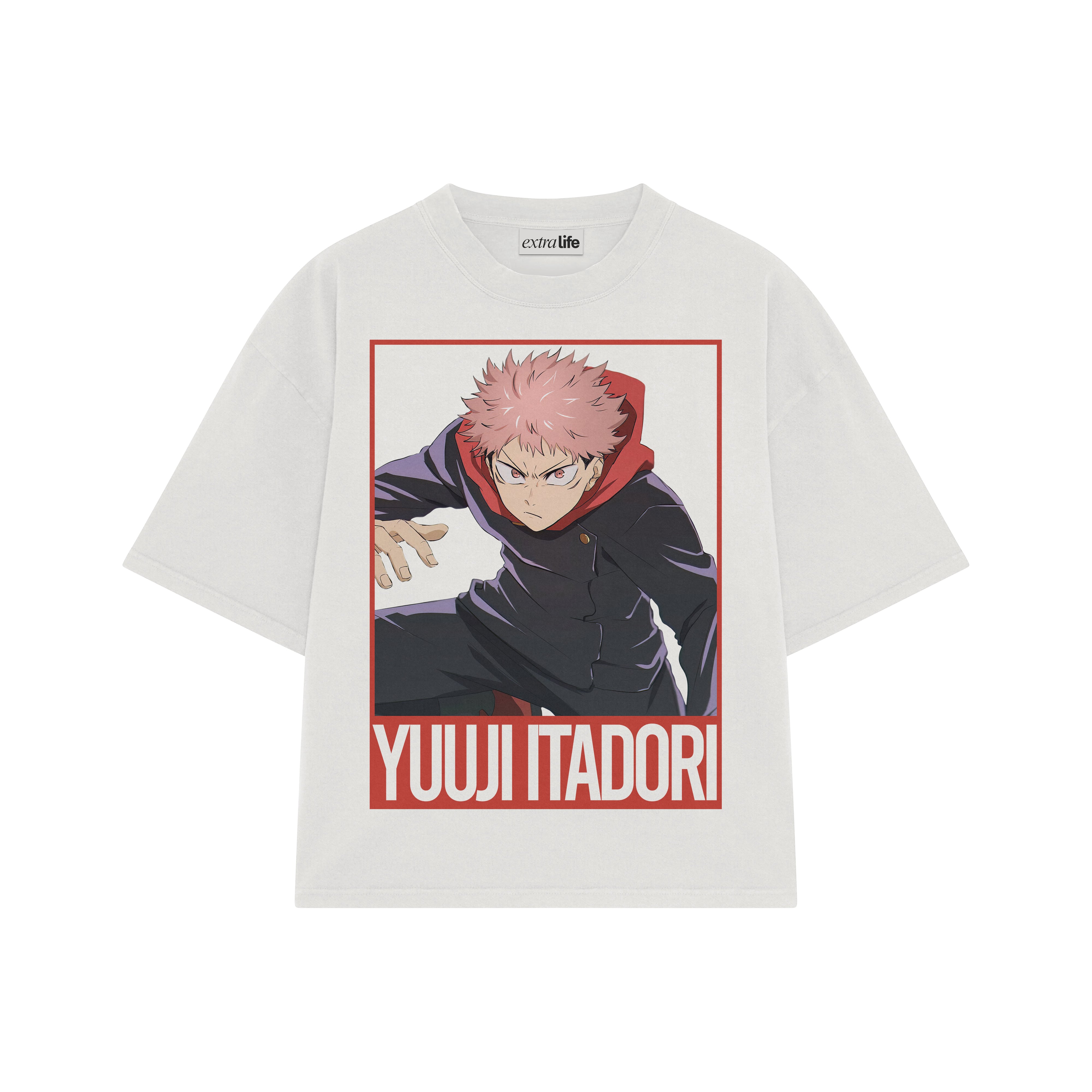 Playera streetwear premium de anime y gaming ExtraLife MX, corte boxy oversized drop shoulder heavyweight en color Deep Black y Off-White, moda urbana mexicana de culto.