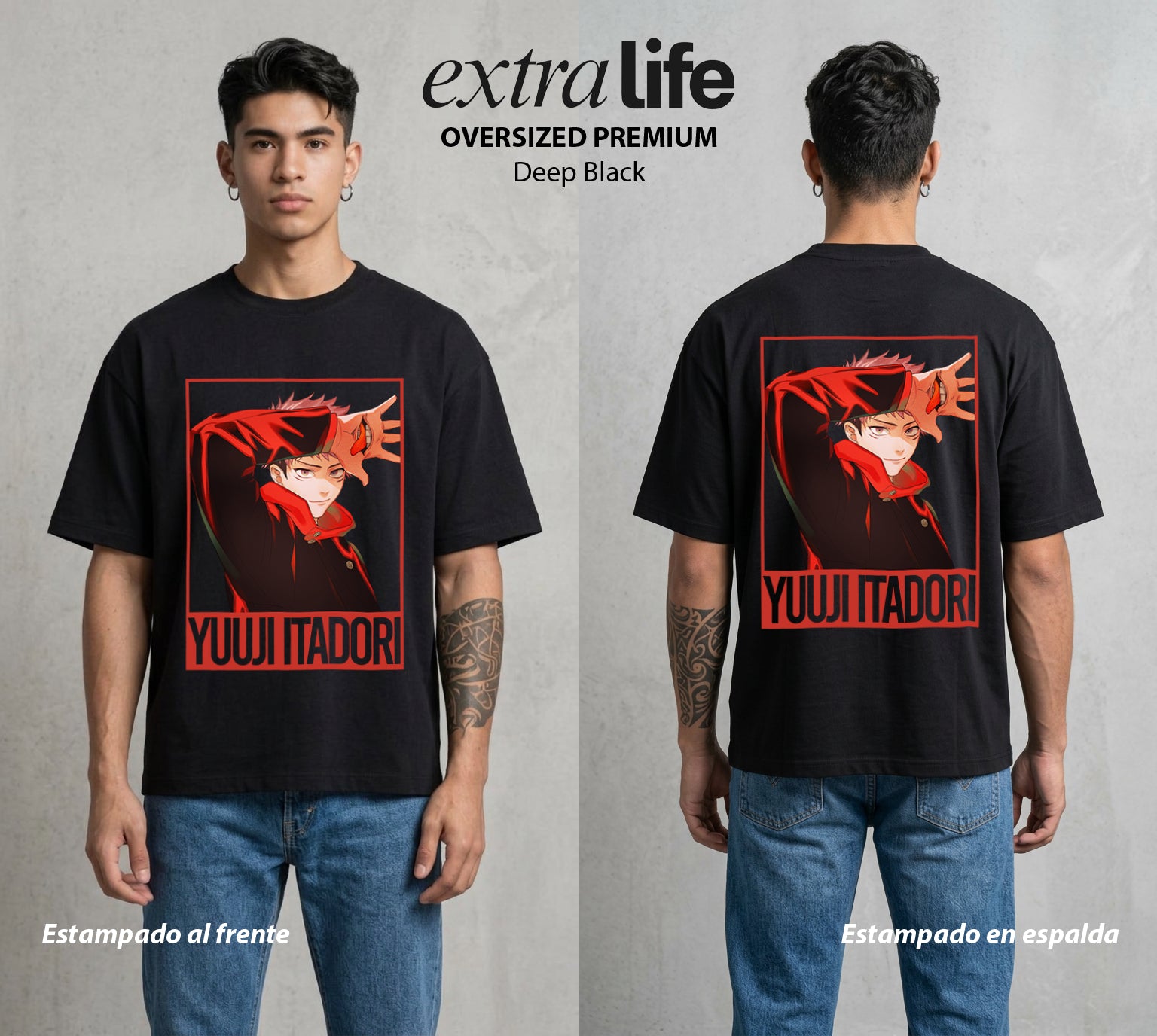 El Arte de las Maldiciones | El Heroe Maldito #04540 - Playera Oversized Premium | Deep Black - Foto en modelo