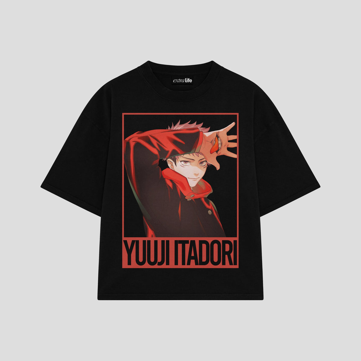 Playera streetwear premium de anime y gaming ExtraLife MX, corte oversized drop shoulder ligero y fresco en color Deep Black y Off-White, moda urbana mexicana de culto.