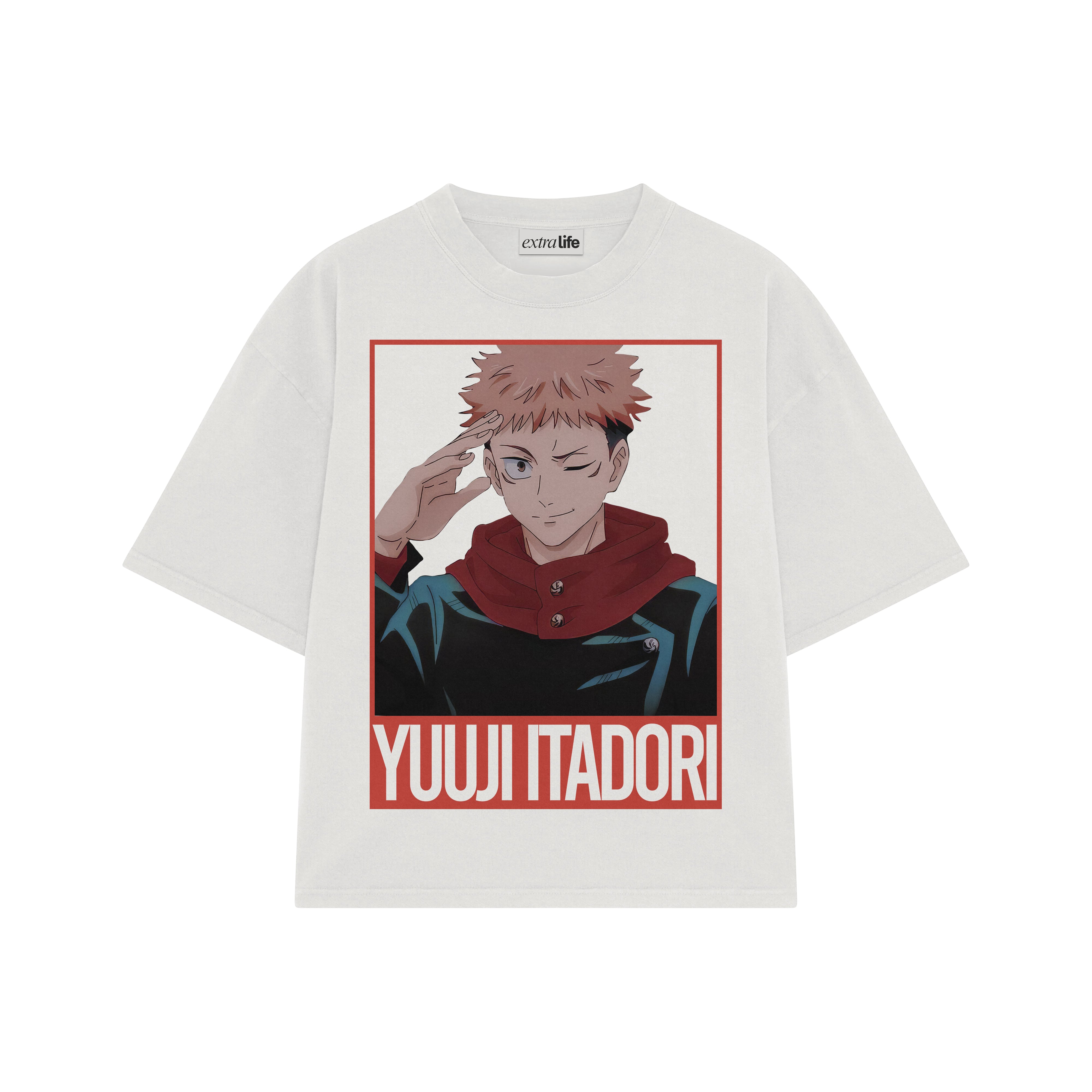 Playera streetwear premium de anime y gaming ExtraLife MX, corte boxy oversized drop shoulder heavyweight en color Deep Black y Off-White, moda urbana mexicana de culto.