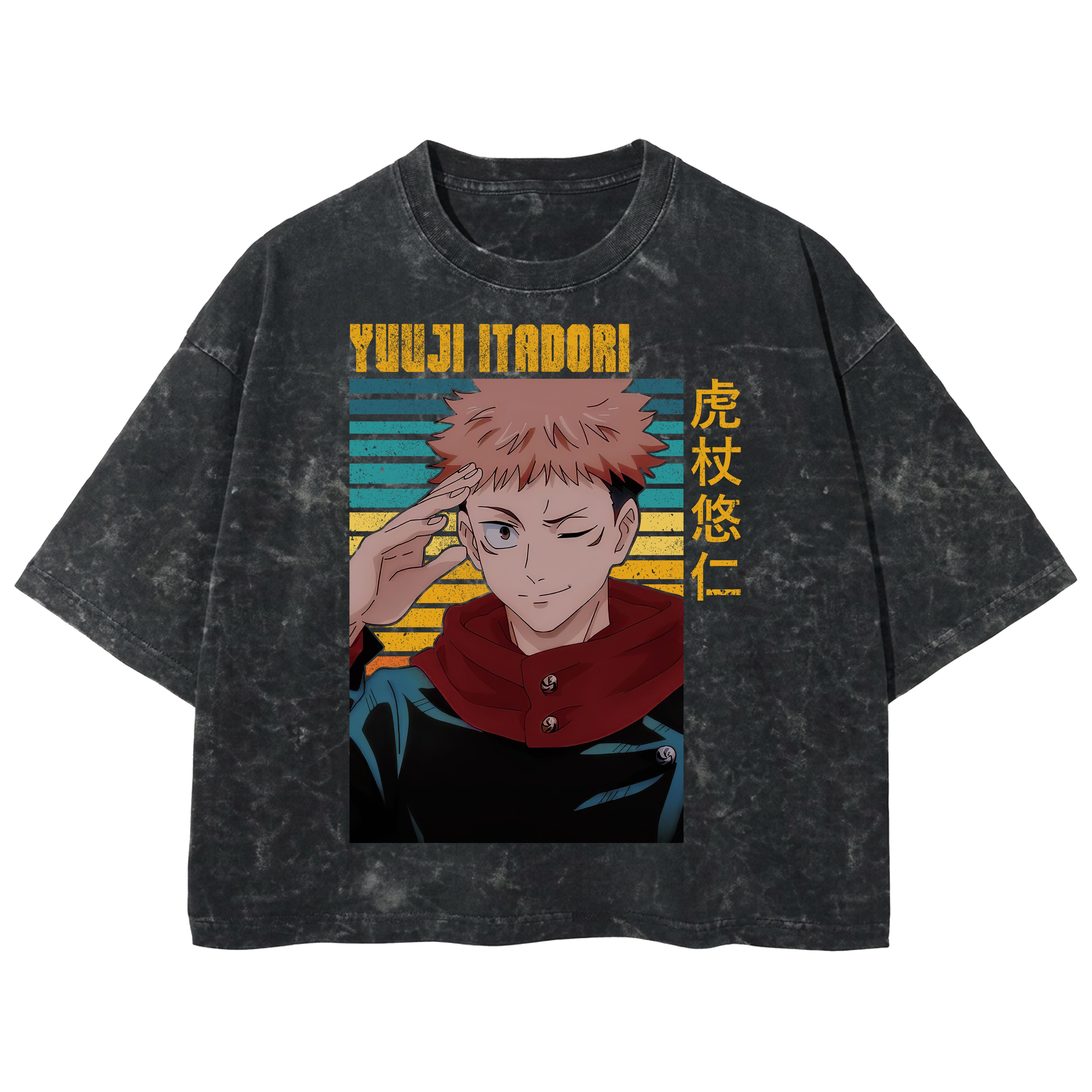 Playera streetwear premium de anime y gaming ExtraLife MX, corte boxy deluxe mineral wash heavyweight en color Acid Wash, moda urbana mexicana de culto.