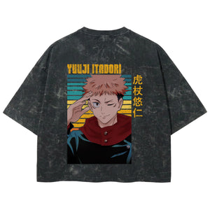 Playera streetwear premium de anime y gaming ExtraLife MX, corte boxy deluxe mineral wash heavyweight en color Acid Wash, moda urbana mexicana de culto.