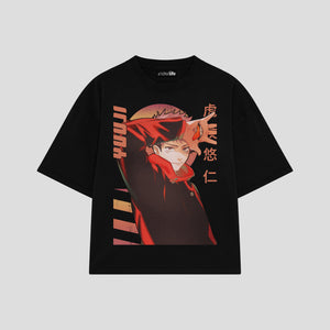 Playera streetwear premium de anime y gaming ExtraLife MX, corte boxy oversized drop shoulder heavyweight en color Deep Black y Off-White, moda urbana mexicana de culto.