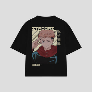 Playera streetwear premium de anime y gaming ExtraLife MX, corte boxy oversized drop shoulder heavyweight en color Deep Black y Off-White, moda urbana mexicana de culto.